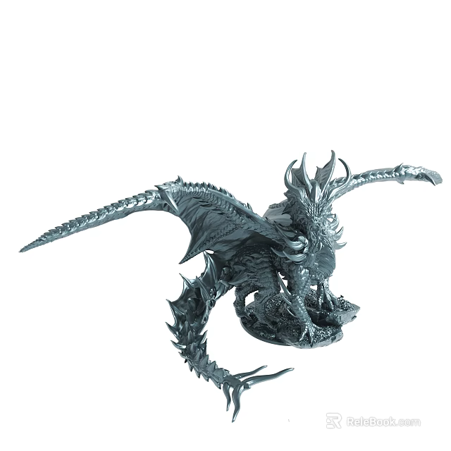Silver Dragon Sculpture with Detailed Wings Long Tail and Intricate Artistic Design 3d model 