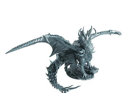 Silver Dragon Sculpture with Detailed Wings Long Tail and Intricate Artistic Design 3d model