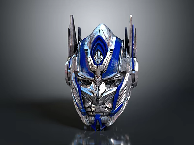 Detailed Optimus Prime Robot Head With Silver Blue Mechanical Design And Metallic Texture 3d model