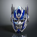 Detailed Optimus Prime Robot Head With Silver Blue Mechanical Design And Metallic Texture