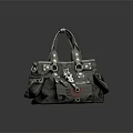 Gray Handbag Design With Multiple Pockets Metal Buckles And Red Accents