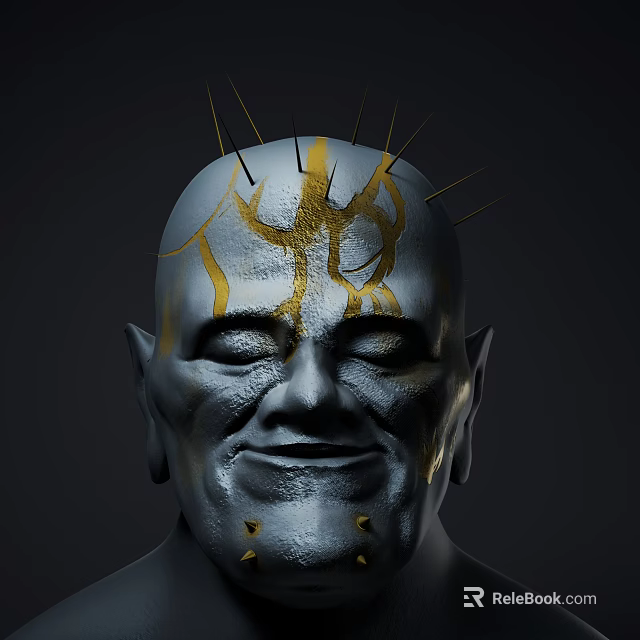 Mythical Game Movie Character With Gray Skin Yellow Patterns Spikes On Head And Smiling Face 3d model 