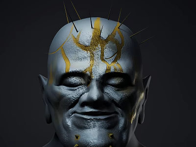 Mythical Game Movie Character With Gray Skin Yellow Patterns Spikes On Head And Smiling Face 3d model