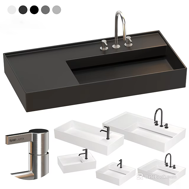 Modern Kitchen Cabinets With Black And White Sink Designs And Faucet Features 3d model 