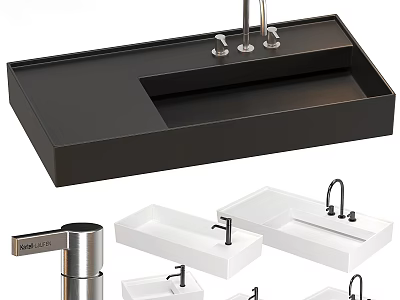 Modern Kitchen Cabinets With Black And White Sink Designs And Faucet Features 3d model