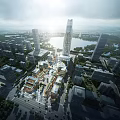 Modern City Aerial View With Skyscrapers Scenic Lake And Commercial District