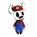 Game Character With Red Hat White H Horns Black Eyes Mustache Red Shirt Blue Overalls