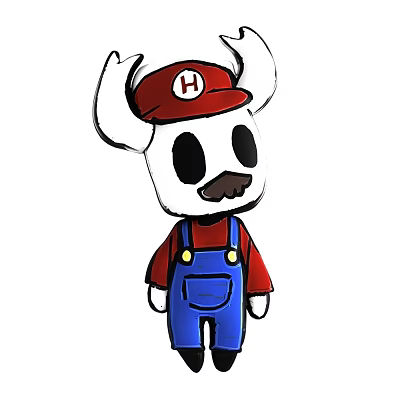 Game Character With Red Hat White H Horns Black Eyes Mustache Red Shirt Blue Overalls 3d model