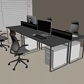 Modern Office Desk Setup With Ergonomic Chairs White Storage Cabinets Desktop Computer And Blinds 3d model