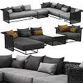 Woven Rattan Outdoor Sofa With Modular Design Gray Brown Cushions