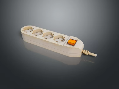 Computer Power Strip With Multiple Sockets White Design Orange Switch And Cable 3d model