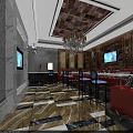 Elegant KTV Lounge Interior With Crystal Chandelier TV Screens And Red Sofas