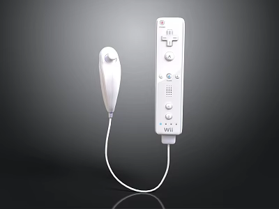 White Wii Remote Controller with Buttons and Cable for Computer Gaming Accessory 3d model
