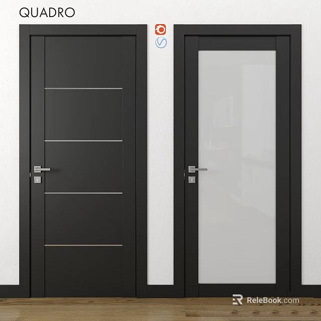 Modern Black Swing Door With Panel Design And Glass Panel For Interior 3d model