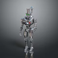 Silver Mechanical Robot Character With Top Hat Green Eyes Red Chest And Metallic Body