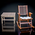 Wooden Leisure Rocking Chair With White Cushion And Matching Side Table For Relaxation
