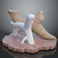 Wooden And Stone Sculptural Decor On Carved Wood Base With Abstract Shape