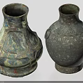 Antique Style Ceramic Vessels With Intricate Patterns Double Handles And Turquoise Green Tones