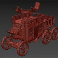 Vintage Wooden Carriage with Red Seat Grilled Windows and Wooden Wheels