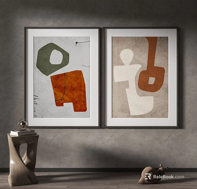 Abstract Art Prints Featuring Geometric Shapes On Gray Wall Home Decor 3d model