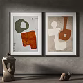 Abstract Art Prints Featuring Geometric Shapes On Gray Wall Home Decor 3d model