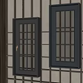Wall Mounted Glass Door Cabinets On Grid Patterned Wall Interior Decor 3d model