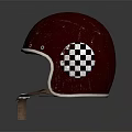 Classic Vintage Red Helmet With Checkerboard Side Pattern And Leather Strap 3d model