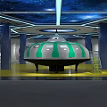 Interactive Cultural Center Exhibition Featuring Astronaut Models Satellite Moon And Starry Sky Background