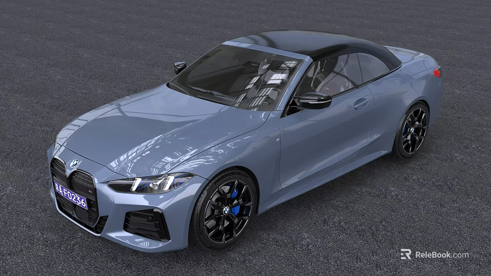 Light Blue BMW Convertible Sports Car With Black Roof And Blue Accented Wheels 3d model 