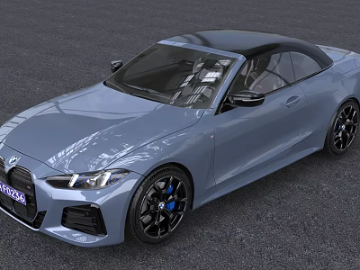 Light Blue BMW Convertible Sports Car With Black Roof And Blue Accented Wheels 3d model