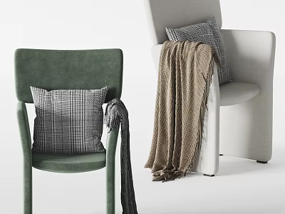 Green And Cream Leisure Chairs With Plaid Pillows And Knit Blankets For Living Space 3d model