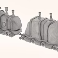 Red And White Toy Train With Two Carriages Black Wheels Chimneys And Red Circular Front
