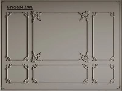 Decorative Gypsum Line Design with Ornate Patterns and Frame Details 3d model