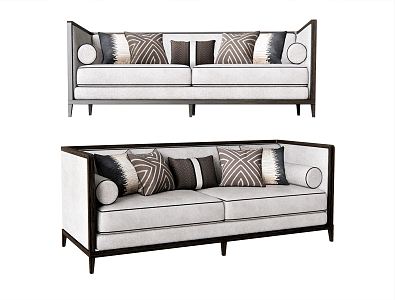 New Chinese-style Double Sofa Multi-person Sofa Long Sofa Pillow Leisure Sofa Luohan Bed 3d model