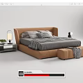 Modern Brown Double Bed Interior With Gray Bedding Nightstand Lamp And Ottoman 3d model
