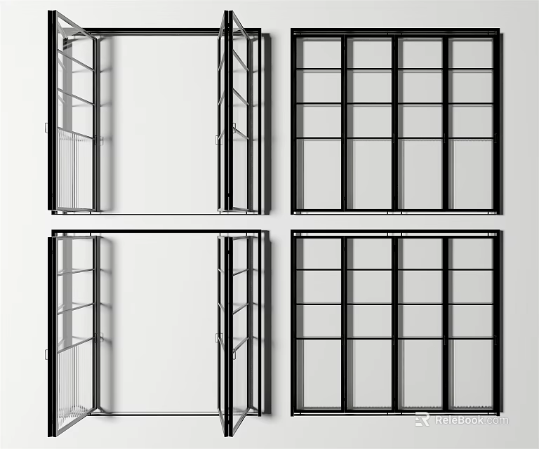Different Modern Folding Doors With Glass Panels And Black Frame Styles 3d model