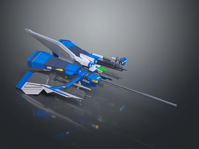 Futuristic Blue White 3D Sci Fi Spaceship With Streamlined Design And Green Accents 3d model