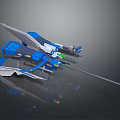 Futuristic Blue White 3D Sci Fi Spaceship With Streamlined Design And Green Accents