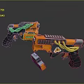 Futuristic Sci Fi Weapons With Orange Gray Body And Yellow Cables Design