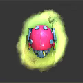 Cute Ladybug Shaped Motorcycle With Pink Shell Blue Parts On Green Grass And Small Daisies