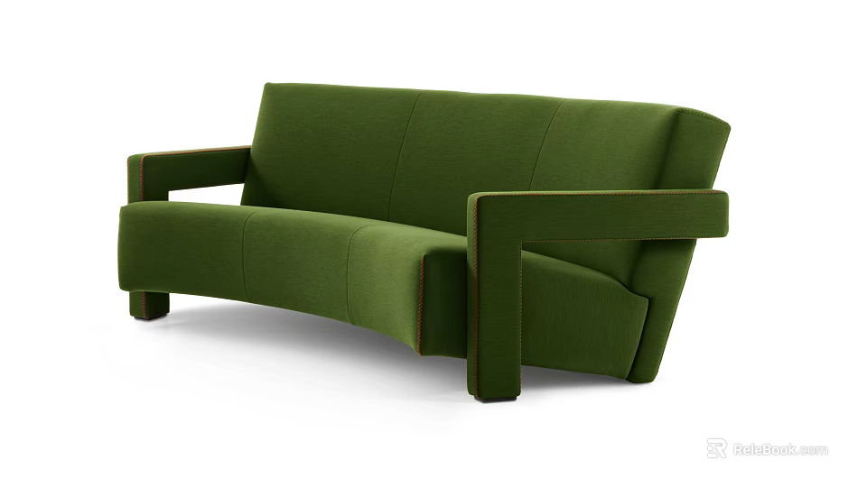 Green Multi Person Sofa with Modern Curved Design and Stylish Upholstered Armrests 3d model 