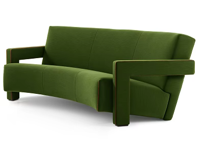 Green Multi Person Sofa with Modern Curved Design and Stylish Upholstered Armrests 3d model