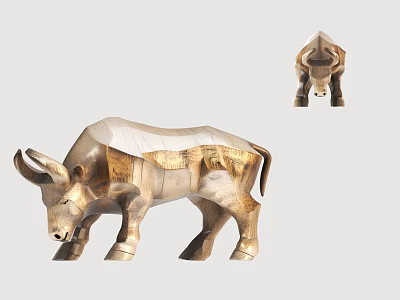 Modern Bull Shaped Metallic Ornamental Decor Set With Gold And White Finish 3d model