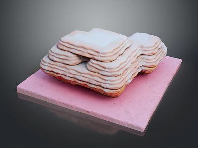 Delicate Stacked Flaky Cookies Arranged On Pink Tray For Pastry 3d model