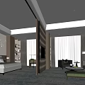 Modern Luxurious Hotel Room Interior With Comfortable Bed Sofa Large Windows And Decorative Art