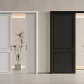 White and Black Sliding Doors on Grey Wall with Plant and Mirror Reflection