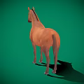 Realistic Brown Horse Standing on Green Background with Full Body View