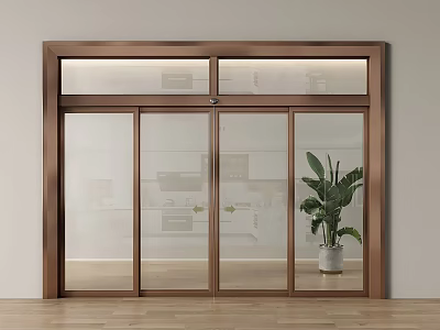 Modern Sleek Glass Sliding Door With Metal Frame And Indoor Plant Interior Design 3d model