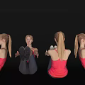 Women Performing Exercises In Red Tops And Black Pants From Different Angles Against Black Background