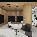 Luxury Bathroom Store with Modern Wooden Walls Bathtub Seating and Large Screen